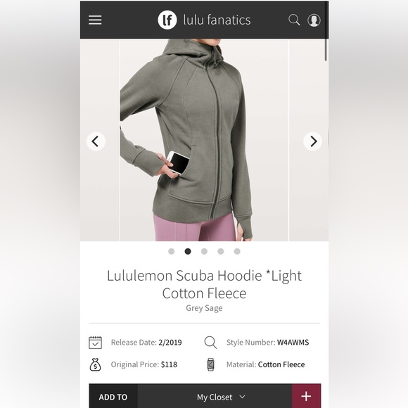 Lululemon RARE🦄Scuba Full Zip Hoodie🦄Grey Sage🦄ALOHA COLLECTION!🦄size 4 - Picture 6 of 15